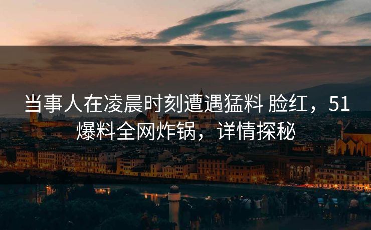 当事人在凌晨时刻遭遇猛料 脸红，51爆料全网炸锅，详情探秘